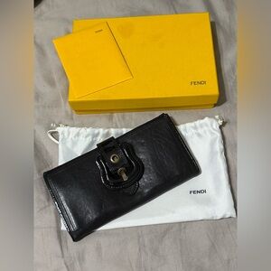Fendi Black Leather Wallet with Buckle (Authentic & Vintage)